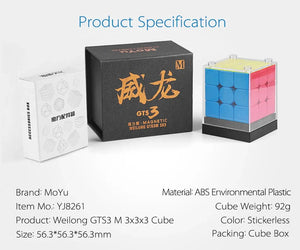MoYu WeiLong GTS3M, a magnetic 3x3 speed cube known for its smooth performance and high speed.