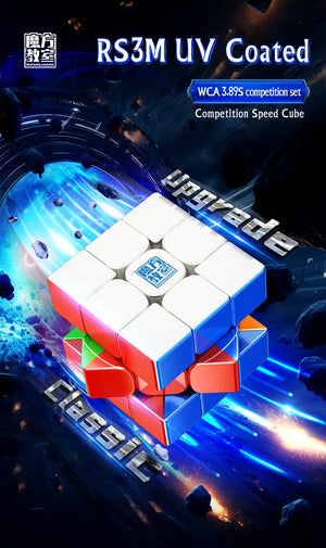 MoYu RS3M 2020, a high-quality magnetic 3x3 speed cube known for its smooth performance and fast turning.