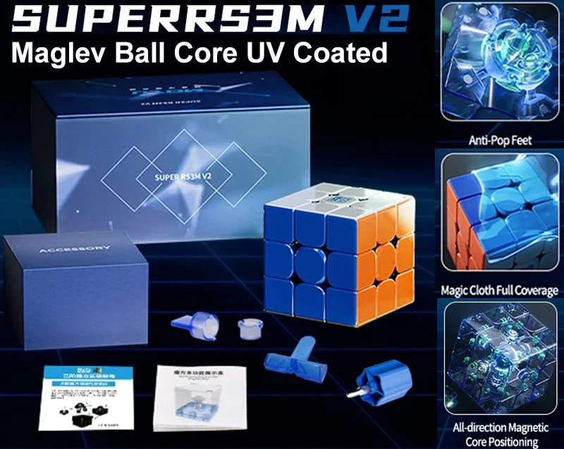 MoYu Super RS3M V2, an upgraded magnetic 3x3 speed cube offering enhanced performance and smoother turning.
