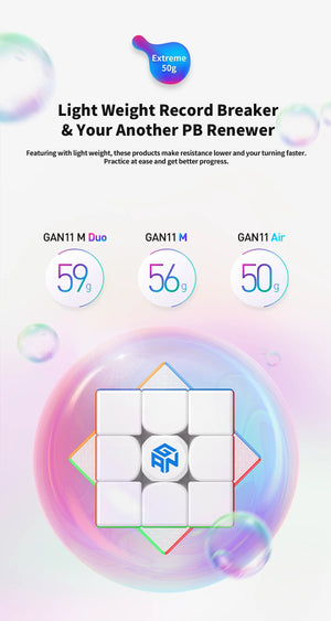 GAN11, a high-performance magnetic 3x3 speed cube designed for smooth turning and rapid solving.