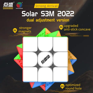 DianSheng Solar S3M 2022, a high-performance magnetic 3x3 speed cube designed for smooth turning and fast solving with modern updates for improved speedcubing.