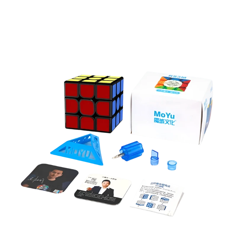 MoYu RS3M 2020, a high-quality magnetic 3x3 speed cube known for its smooth performance and fast turning.